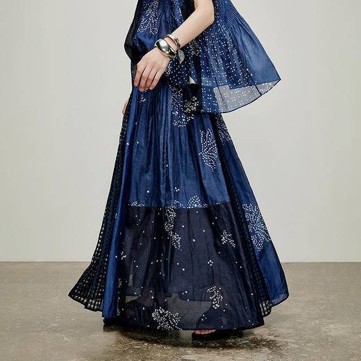 【林栖设计小店】方圆万象|手工腰绳丝棉鱼子缬印花2026夏新款压褶半身裙1962151 商品图7