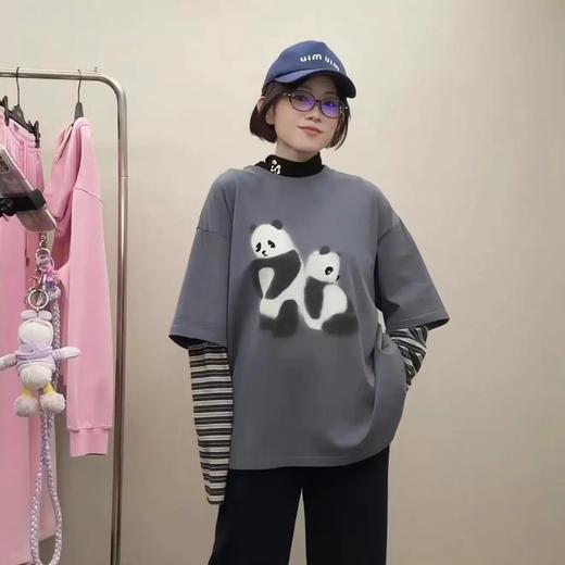 F022721新款伤心小熊条纹圆领休闲假两件套T恤 商品图1