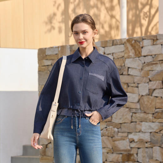 半身缘女装 春季商务休闲日常舒适经典格子衬衫261113M01040258 商品图0