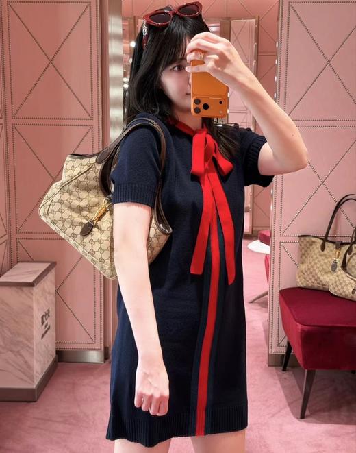 F022758春夏新款撞色蝴蝶结系带polo连衣裙 商品图3