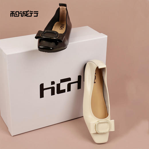 和诚行2026春季新款真皮软底方头舒适不累脚牛皮平跟单鞋0210318 商品图3