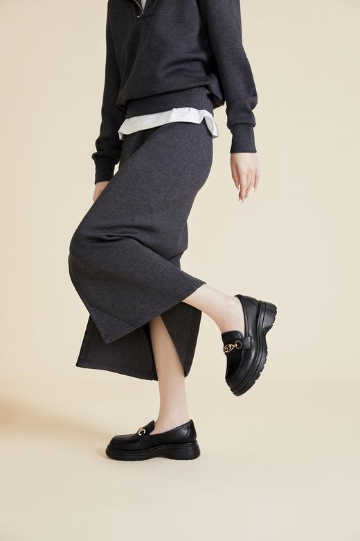 千百度复古厚底乐福鞋春季增高小皮鞋真皮通勤美拉德单鞋A24120712 商品图0