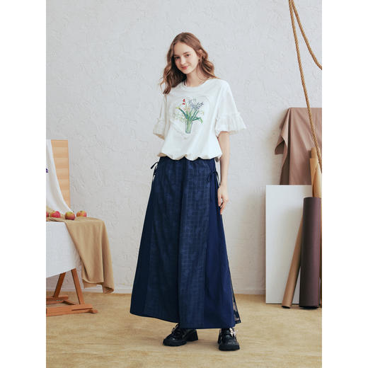 两三事梵高文艺留兰清韵2026春季新款可爱蕾丝爱心印花泡泡袖t恤 商品图1