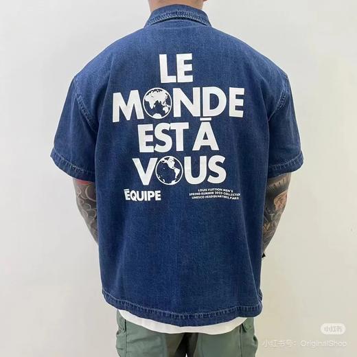 F022734早春新款后背植绒地球牛仔马甲衬衫 商品图2