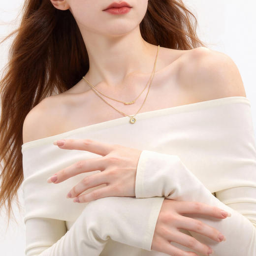 三彩2026新款轻奢风双层叠戴钻饰圆盘吊坠项链小众设计层次感女 商品图1