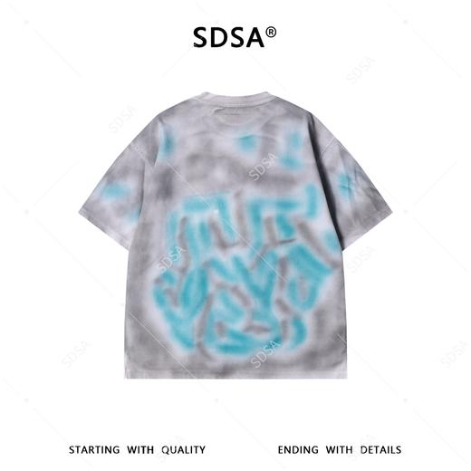 SDSA男装2026新款重磅做旧扎染短袖T恤蓝灰涂鸦设计感圆领上衣 商品图4