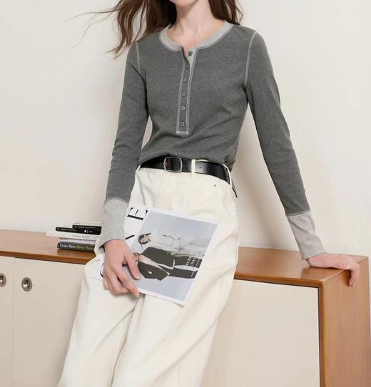 F022726春季新款圆领长袖简约T恤套头上衣打底 商品图7