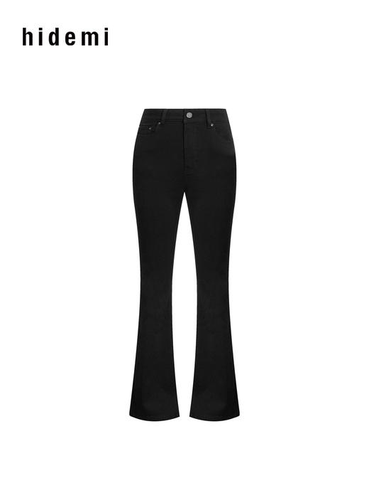 hidemi副线小h 修身显瘦黑色牛仔裤喇叭裤长裤 商品图0