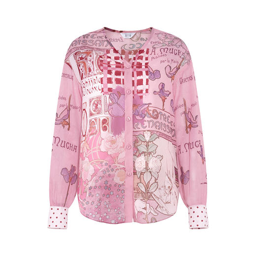 两三事 剧场玫瑰 2026春季新款复古波动领带印花两件套长袖衬衫女 商品图4