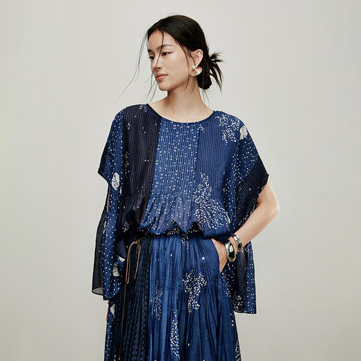 【林栖设计小店】方圆万象|手工绣花丝棉鱼子缬印花2026夏新款压褶衬衣1962152 商品图8