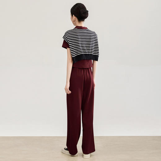 「高货wl」全新升级【铂金会员293/天猫399/差价106】(99034)洛诗琳2026春季休闲条纹披肩上衣系带直筒休闲裤两件套 商品图3