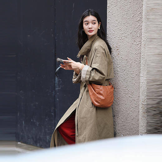 绽放518朵/亚麻棉气质显瘦立领中长款风衣外套女经典廓形通勤大衣 商品图3