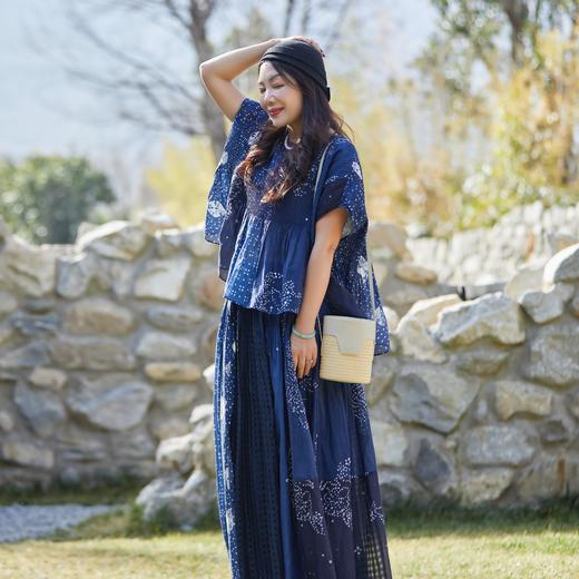 【林栖设计小店】方圆万象|手工绣花丝棉鱼子缬印花2026夏新款压褶衬衣1962152 商品图3