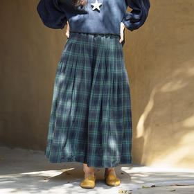 绽放107朵/色织格纹全腰松紧大摆半身裙女新款遮肉显瘦半身长裙子