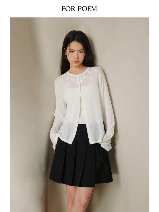 ForPoem 26/SS 原创设计汉麻莱赛尔轻薄花朵针织罩衫开衫 商品图1