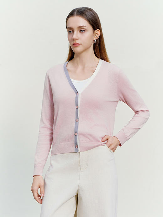 【V领撞色针织开衫】26年春夏新品女士薄款棉质开衫小外套 商品图2