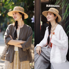 特绽放156朵/闲适小衫·汉麻圆领开襟落肩长袖衬衫女百搭春季新款