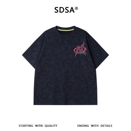 26T78SDSA男装2026新款做旧水洗短袖T恤红焰刺绣设计感宽松圆领上衣 商品图1