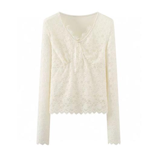 F022729春季新款修身长袖短款打底蕾丝衫小衫 商品图9