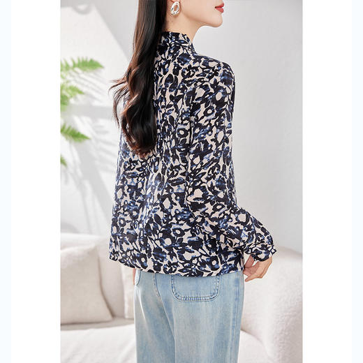 KQ-新碎花长袖衬衫女真丝显瘦气质时尚春季衬衣复古轻奢优雅上衣 商品图2