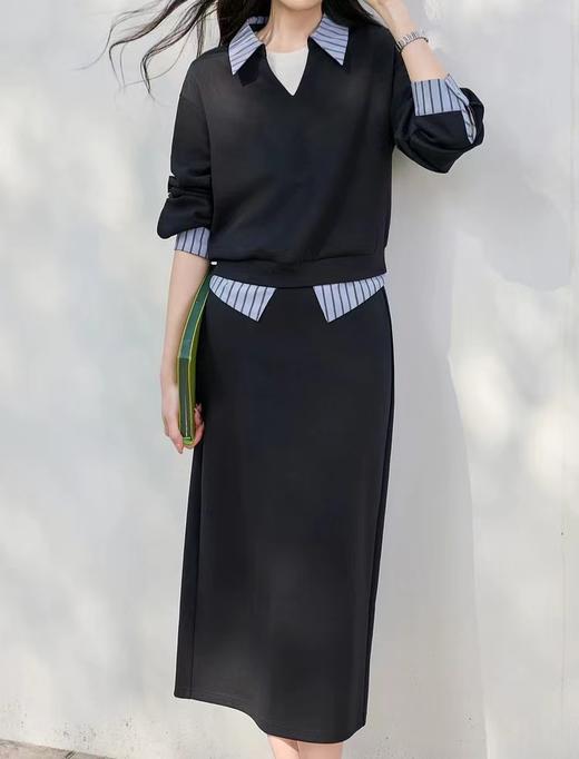 F022724套头翻领上衣直筒高腰半身裙两件套卫衣套装 商品图0