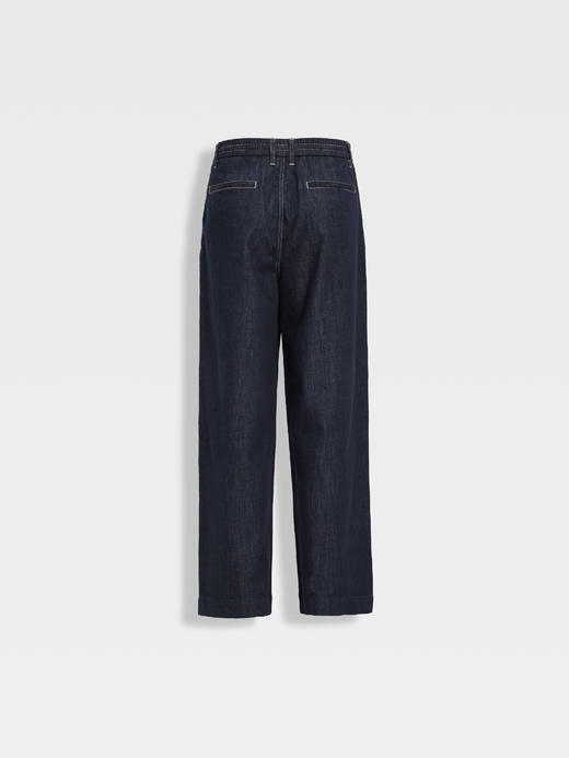 callisto蓝色阔腿落裆原色牛仔弯刀裤 商品图1