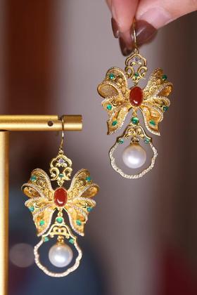 庭中蝶韵 花丝蝴蝶结耳环 JD