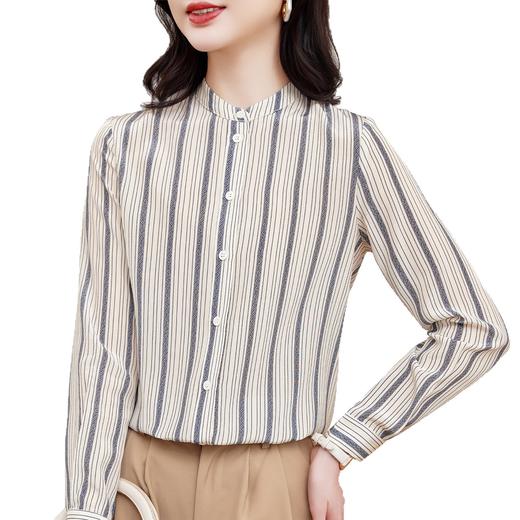 KQ-春季新款气质通勤真丝条纹衬衫长袖衬衣女士桑蚕丝设计感上衣小衫 商品图4