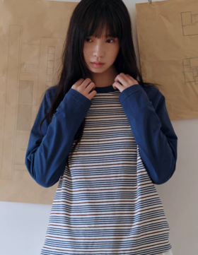 步履不停/6A16107C/防螨撞色条纹T