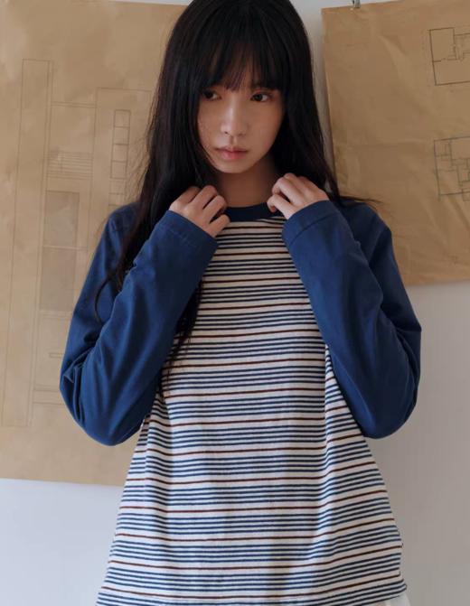 步履不停/6A16107C/防螨撞色条纹T 商品图0