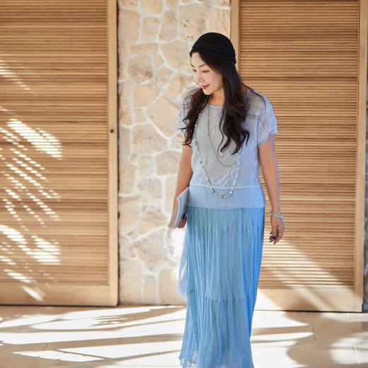 【林栖设计小店】流水潺潺|浅兰色镂空肌理飞片拼接2026夏新款毛织上衣1962173 商品图0