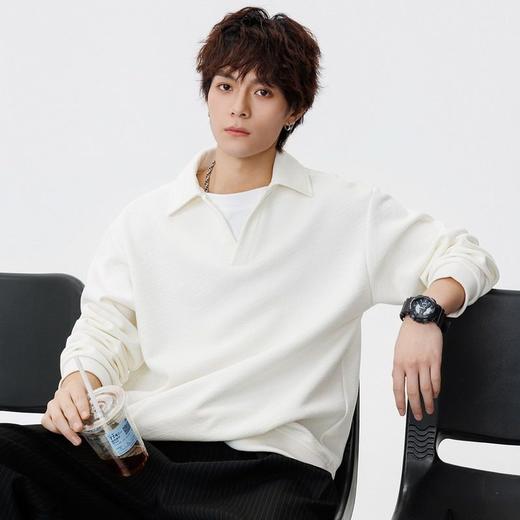 【DSL】大依优型大码男装翻领卫衣简约休闲百搭纯色长袖打底衫加肥上衣 商品图1