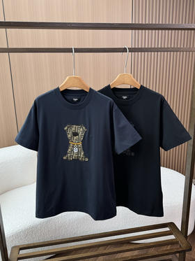 分迪 2026新款短袖棕色FF提花小狗棉质圆领休闲T恤