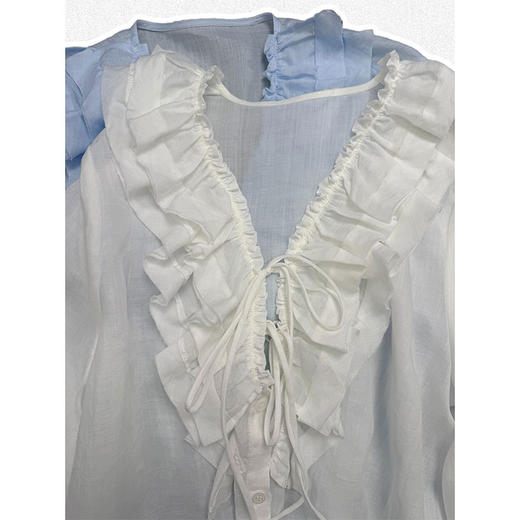 更爱自己100苎麻长袖木耳边衬 深V飘带宽松款 轻度假需求 女神设计款 商品图5