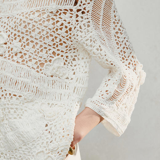 【林栖设计小店】手工钩花|白色镂空肌理2026夏新款优雅套头上衣1962061 商品图2