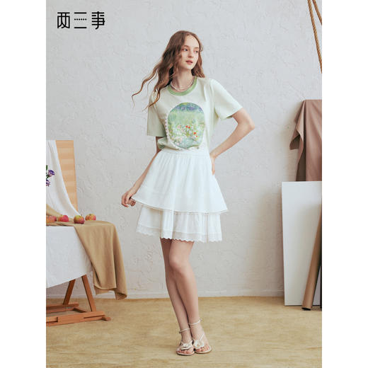 两三事 杏仁奶心 2026春季新款蕾丝花边裙摆蛋糕裙高腰短裙半身裙 商品图0