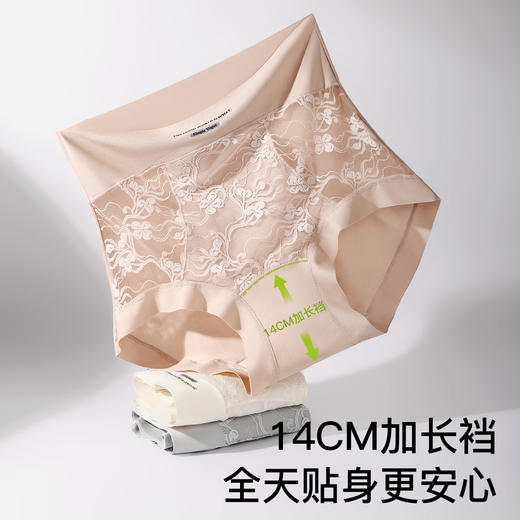 N2-【蕾丝高腰轻收腹】3条10A抑菌无痕不夹臀女士内裤提臀轻塑裤女  笔韵生香 商品图1