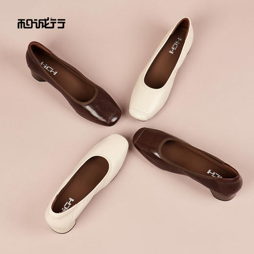 和诚行2026春季新款方头低跟玛丽珍鞋一脚蹬粗跟浅口单鞋1730023 商品图0