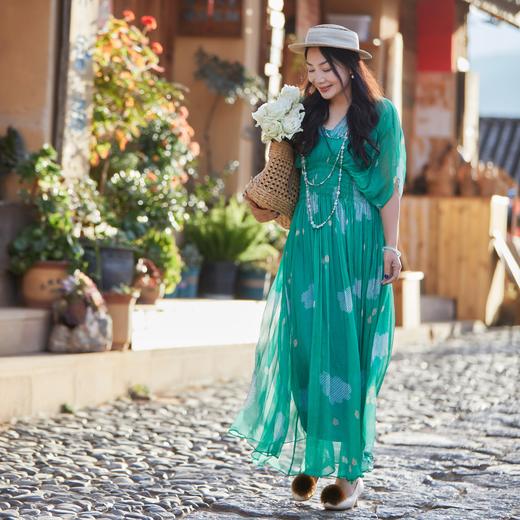 【林栖设计小店】浮云逸然|桑蚕丝鱼子缬印花优雅多色2026夏新款连衣裙两件套1962037 商品图2