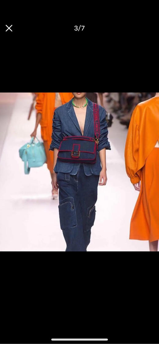 Fendi baguette 丹宁红 帆布 法棍 单肩包 商品图1