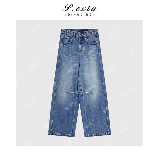 PanYiXiu/潘依绣100%棉小众复古水洗褶皱简约百搭直筒牛仔裤 S9692 商品图2