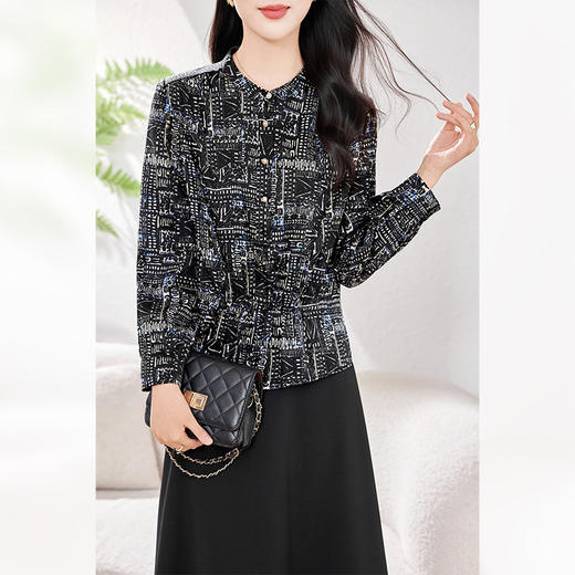 KQ-重磅真丝上衣女长袖衬衫2026春装新款韩版洋气印花桑蚕丝通勤上衣 商品图3