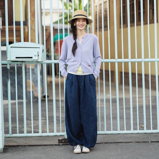 特绽放112朵/三色堇-撞色针织衫·多色撞边宽松短款开襟毛针织衫 商品图3