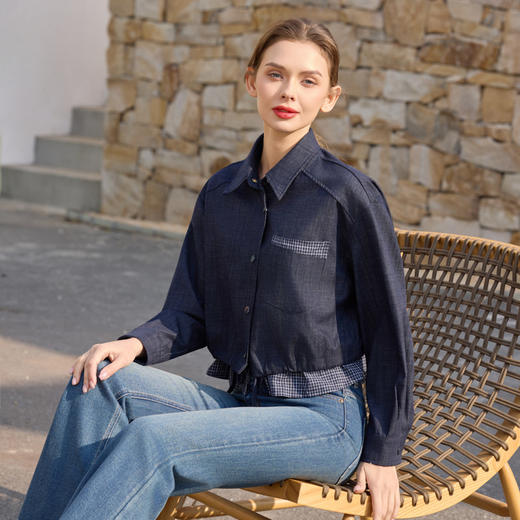 半身缘女装 春季商务休闲日常舒适经典格子衬衫261113M01040258 商品图3