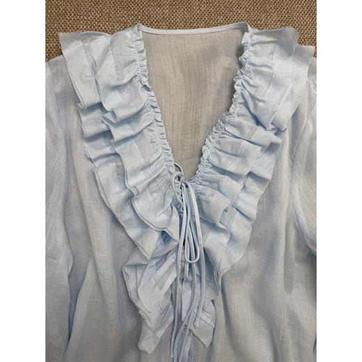 更爱自己100苎麻长袖木耳边衬 深V飘带宽松款 轻度假需求 女神设计款 商品图7