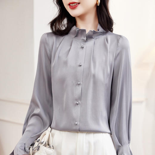 KQ-2026新款春装长袖灯笼袖洋气质红色衬衫女真丝上衣桑蚕丝时尚小衫 商品图1