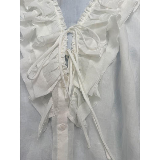 更爱自己100苎麻长袖木耳边衬 深V飘带宽松款 轻度假需求 女神设计款 商品图6