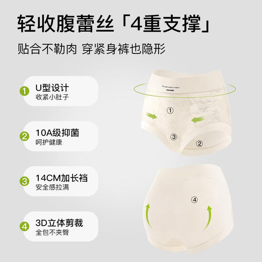 N2-【蕾丝高腰轻收腹】3条10A抑菌无痕不夹臀女士内裤提臀轻塑裤女  笔韵生香 商品图3