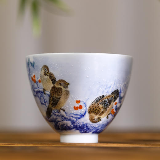 一儒堂 青花雪锦鸡红花果杯 商品图0