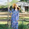 绽放122朵/重磅亚麻数码印花V领长袖连衣裙女春新款百搭大摆长裙 商品缩略图0